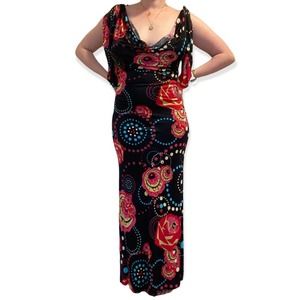 Vintage Christian Lacroix Black and Pink Floral Fun Scoop Neck Maxi Dress